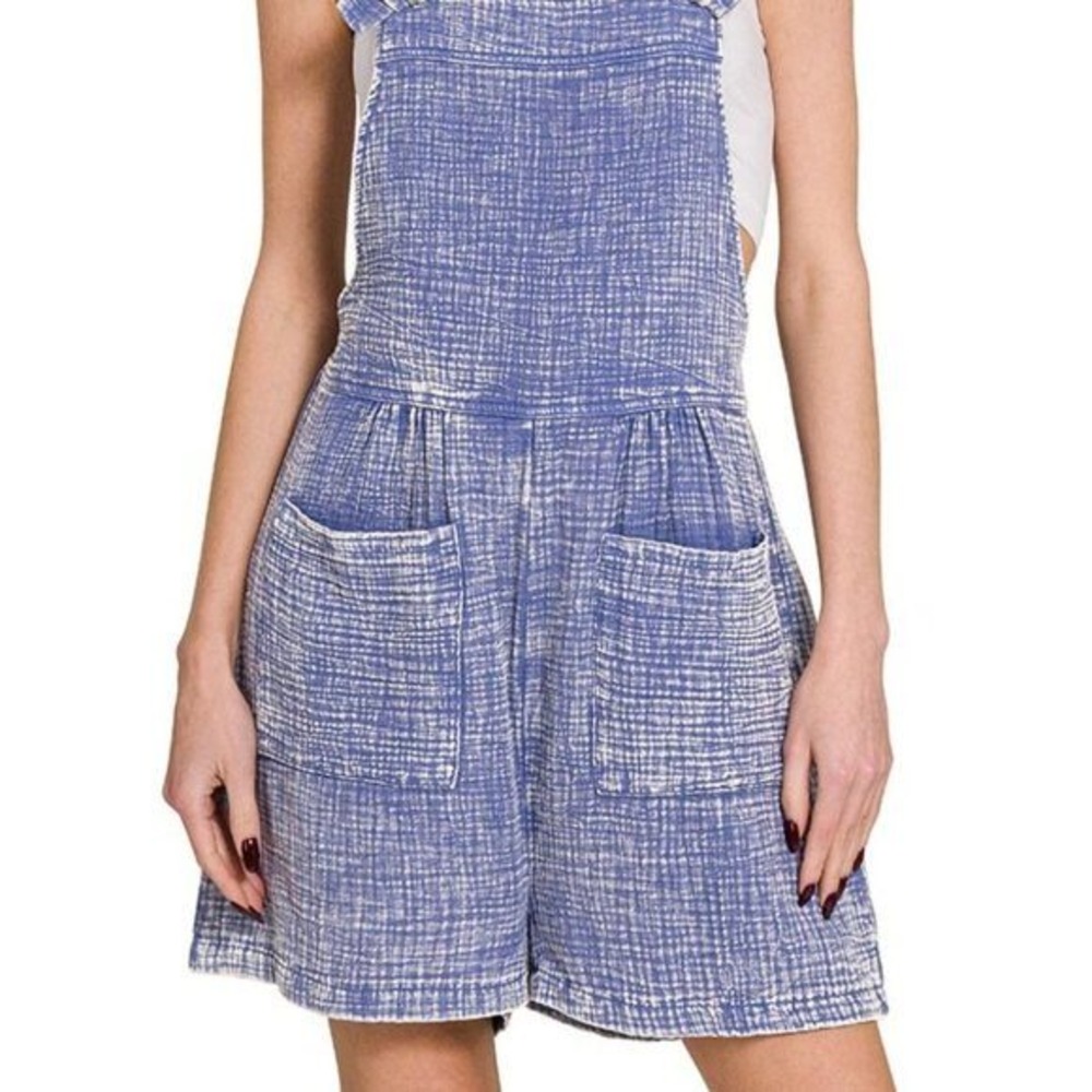 Zenana Woven Double Gauze Acid Washed Romper Boho Festival S / #26459 - Picture 4 of 4